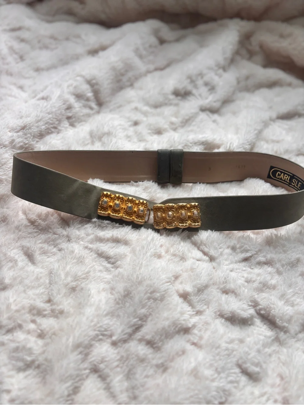 Vintage Carlisle Gold-Embellished Olive Faux Suede Waist Belt Size Small